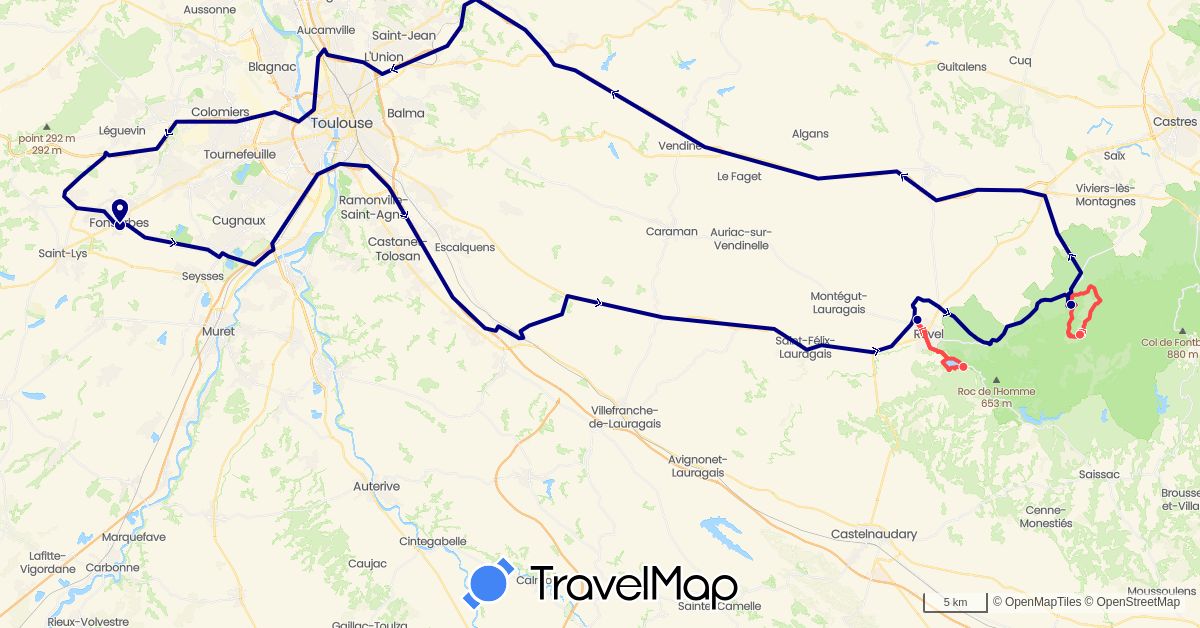 TravelMap itinerary: driving, hiking in France (Europe)
