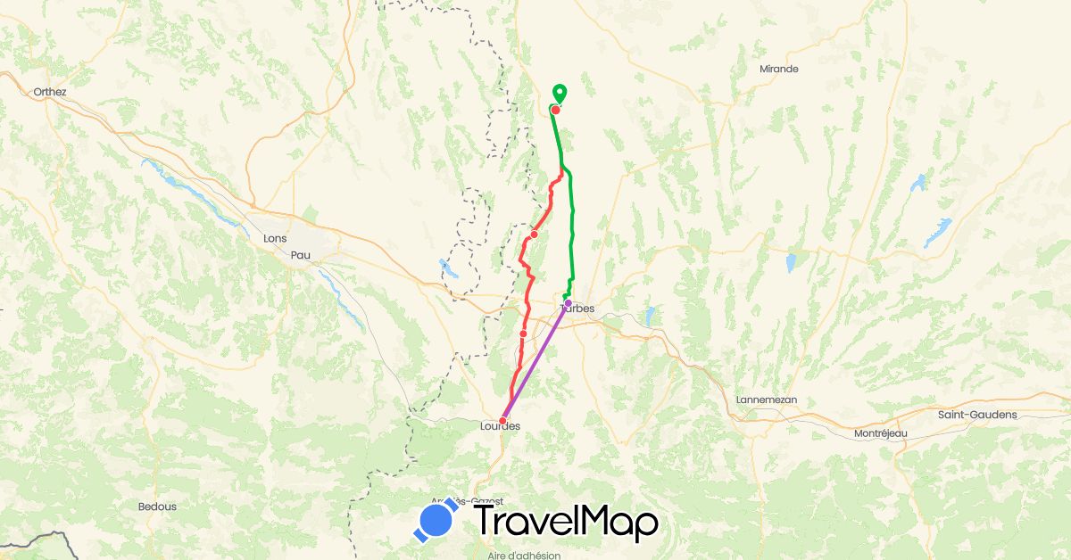 TravelMap itinerary: driving, bus, train, hiking in France (Europe)