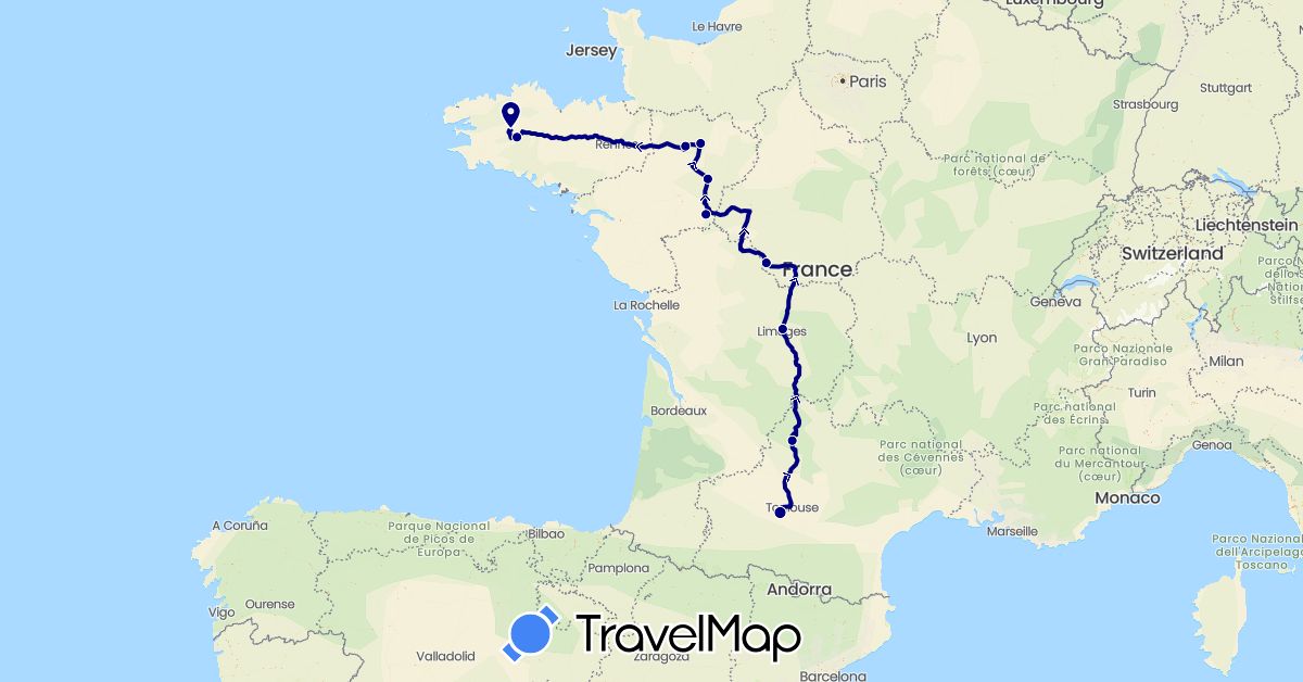 TravelMap itinerary: driving in France (Europe)