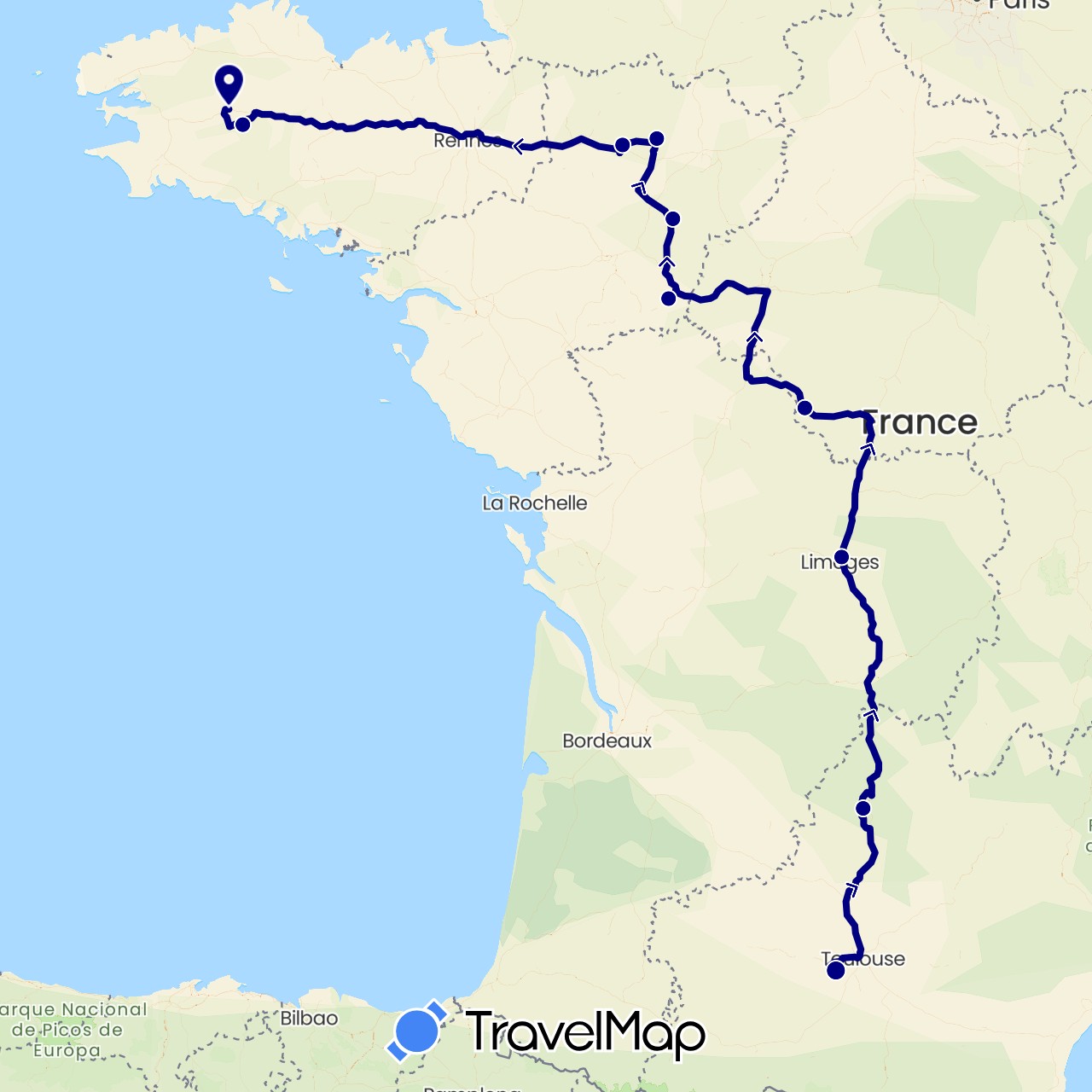 TravelMap itinerary: driving in France (Europe)